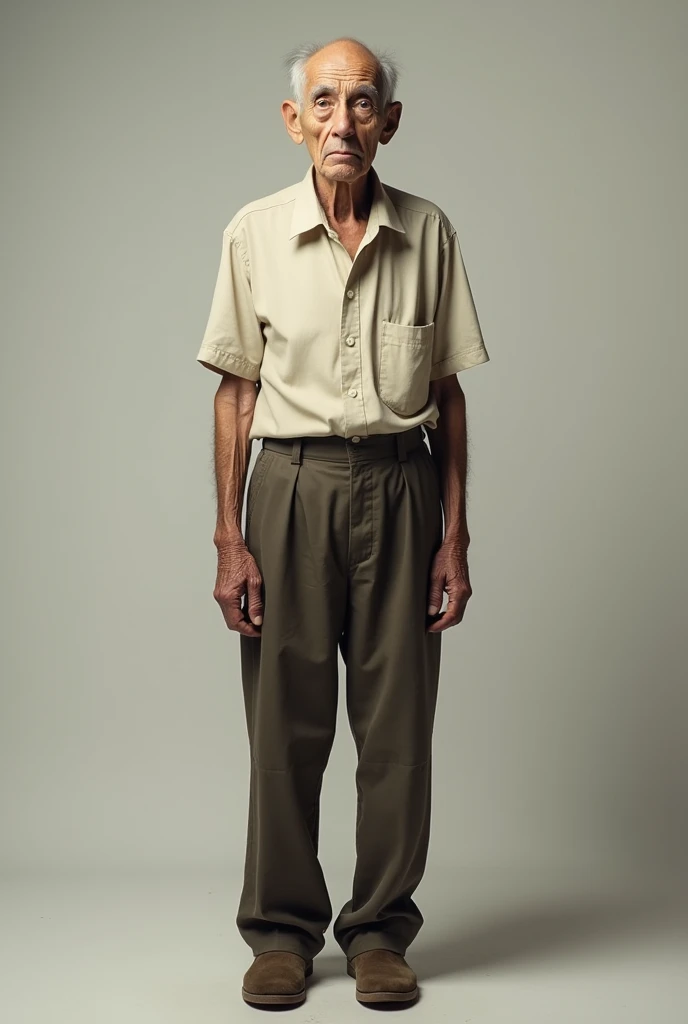 A thin old man with normal shirt,pant and shoes full size photo