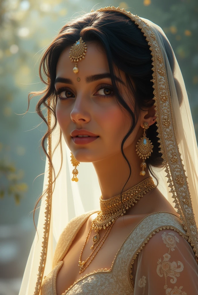 A dreamy style art of an Indian bride with a mole on her chin
