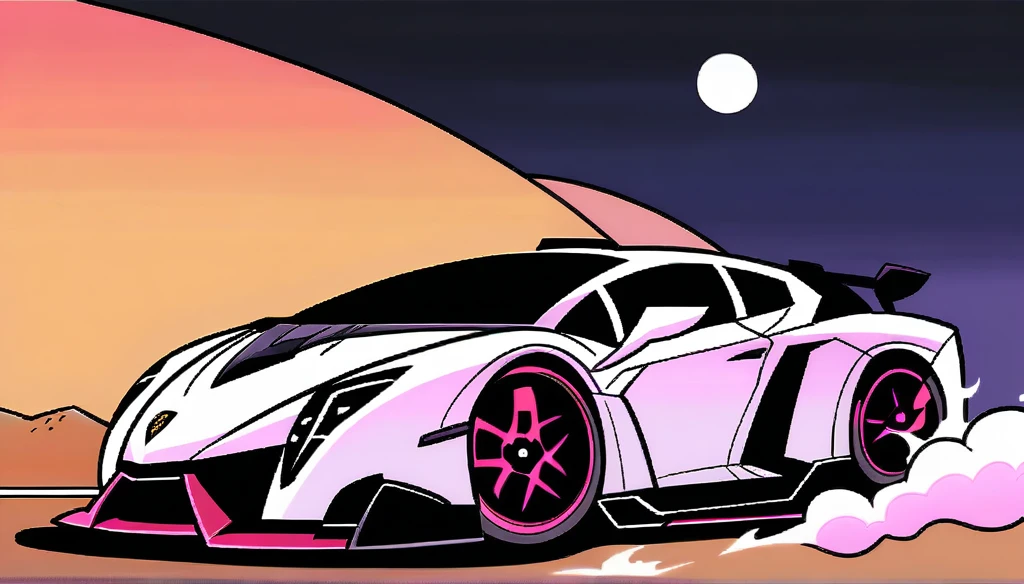 Lamborghini veneno, car, white aura, road, night, desert, moon, fast, nitrous, neon white