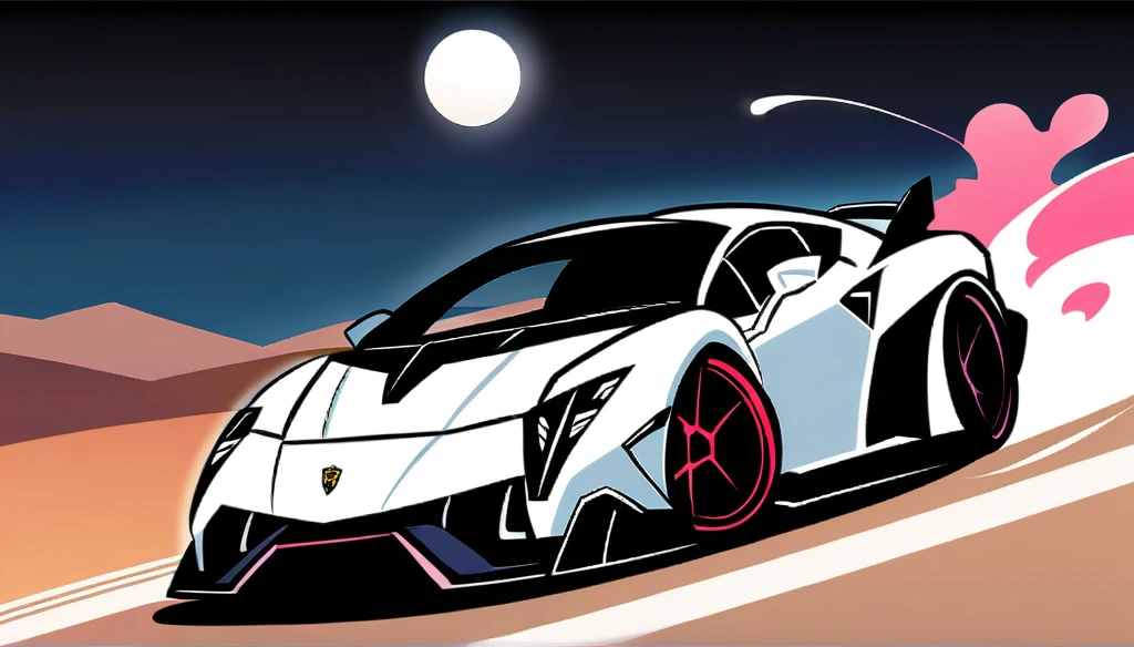 Lamborghini veneno, car, white aura, road, night, desert, moon, fast, nitrous, neon white