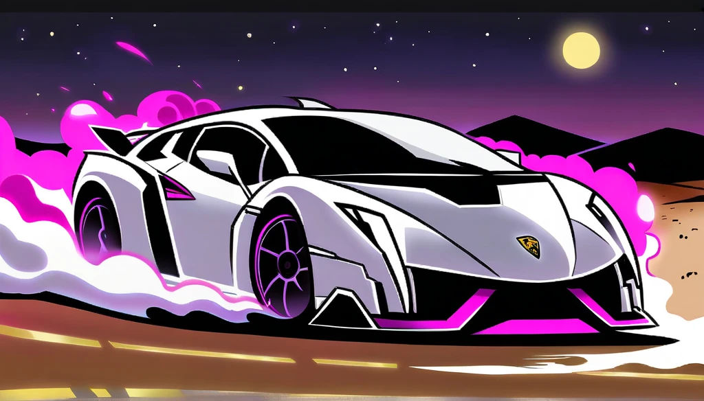 Lamborghini veneno, car, white aura, road, night, desert, moon, fast, nitrous, neon white