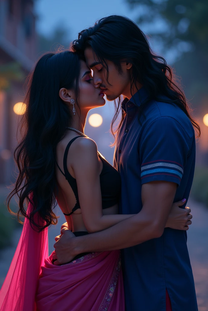 Make Indian anime couple hot sex scenes:raat ka samay hai.  jisme ladka aur ladki 10th standard me hai. ladke ke hair uski neck tak lambe hai.   ne blue shirt pehni hai jispe blue aur red lines hai, ladki ne backless black kurta pehna hai, aur left kandhe pe pink colour ka dupatta pehna hai jispe beautiful design hai. Ladke ne ladki ki kamar ko tightly pakad rakha hai, dono ek dusre se chipke hue hai. Ladki ka dupatta lehra Raha hai. Dono ek dusre ko lip kiss kar rahe hai, in dono ke lips touch ho rahe hai. Ladki ke hair bahut lambe hai. 
