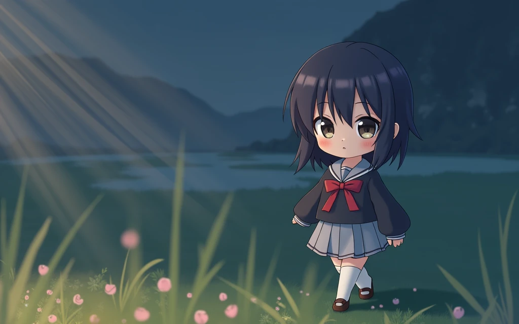 Chibi Rikka Takanashi  In the style of Makoto Shinkai。master piece, ultra detail, precision, ultra-realistic,
