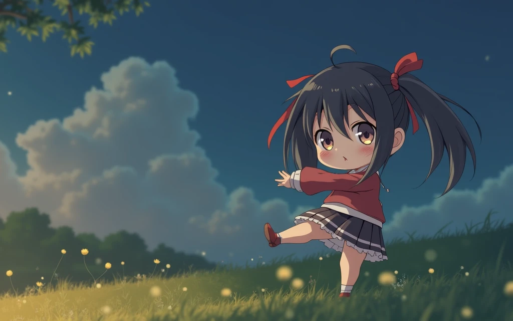 Chibi Rikka Takanashi In the style of Makoto Shinkai。master piece, ultra detail, precision, ultra-realistic,