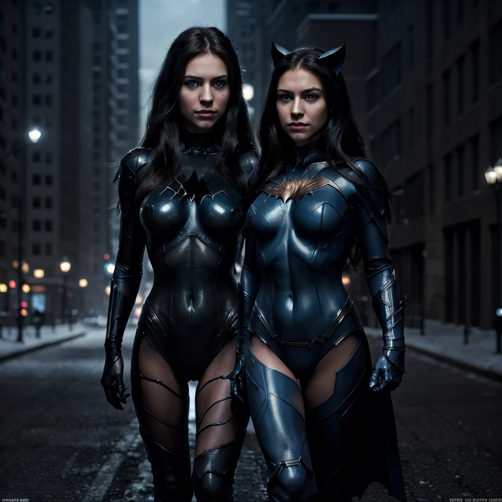 Portraiture, 1 girl, the cat women, masterpiece,body slim, Long Hair, Blue Eyes, dark woman concept, highest quality, gotham city hero, ((DC comic woman))beautiful, detailedest face, beautiful detailedest eyes, background::,silent,cold,nigth, middle the road, down town, Style-nightmar, Full Body Shot, Star and Stripe, highest-quality, cinematic art, (best ultra-detailed, highest-illustrations, masterpiece), highest-quality, (realisticest, photorealisticest)