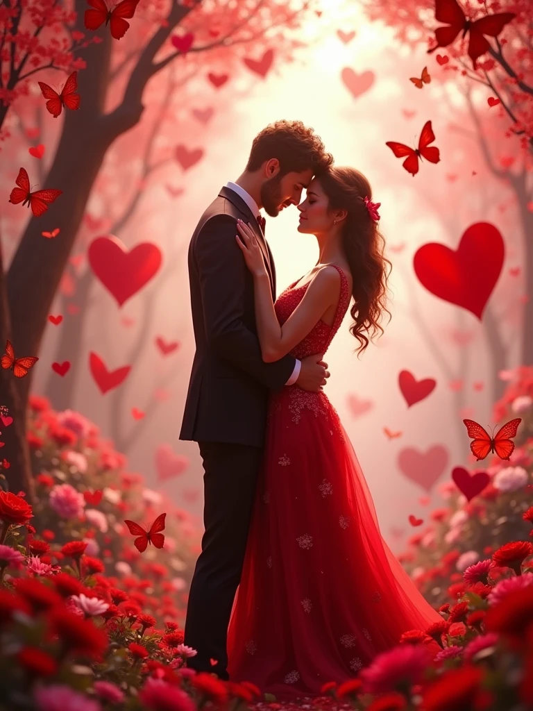 valentine day with red hearts and butterfly