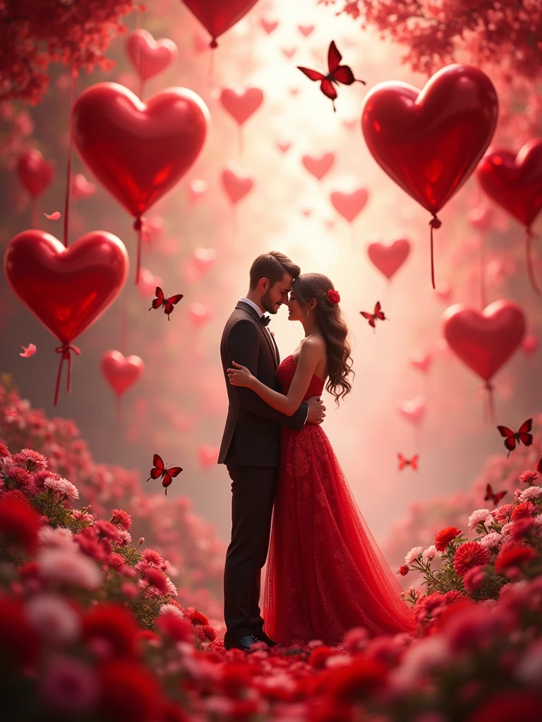 valentine day with red hearts and butterfly