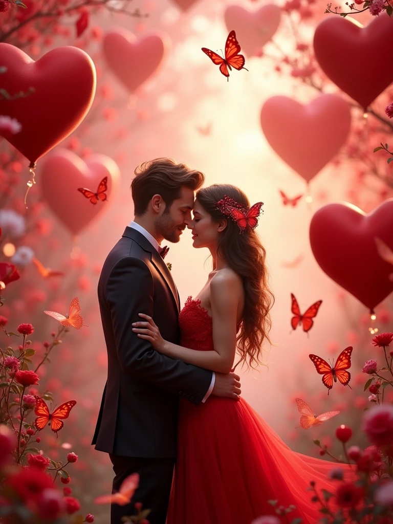 valentine day with red hearts and butterfly