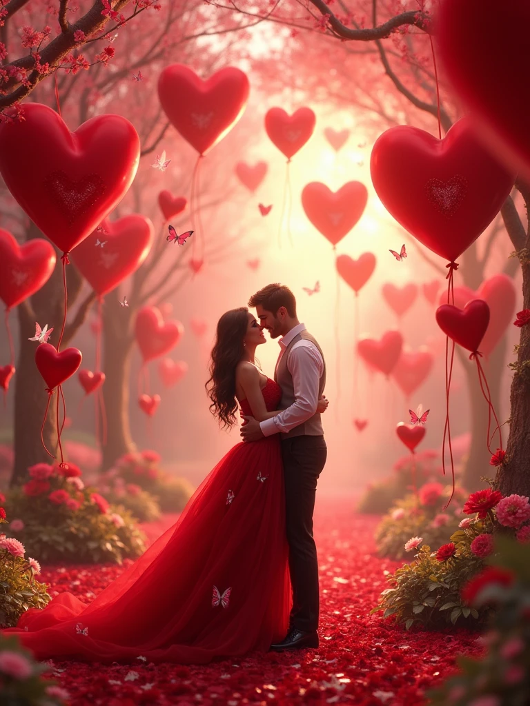 valentine day with red hearts and butterfly