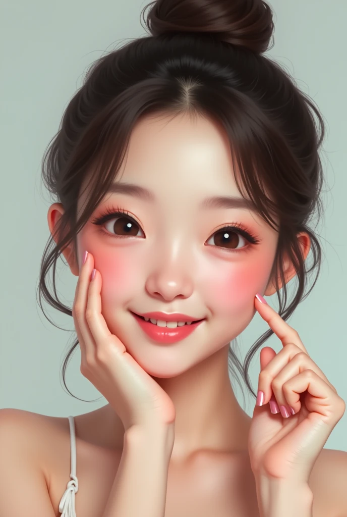 naked cute Asian girl poking her face

