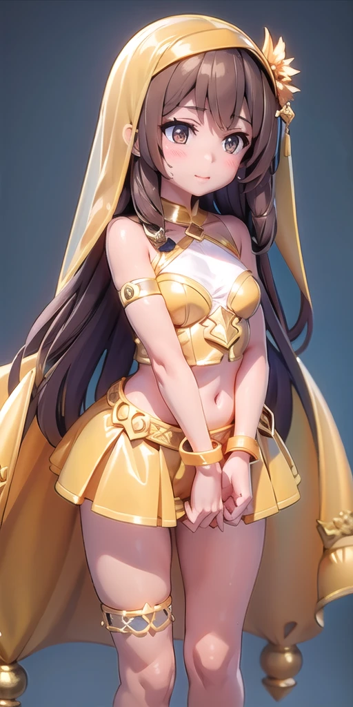 1girl, armlet, veil, brown hair, long hair,