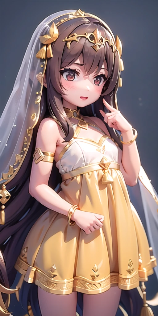 1girl, armlet, veil, brown hair, long hair,  