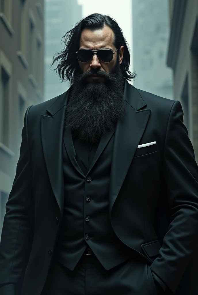 Most powerful villain he have beard long hair and wearing sun glasses