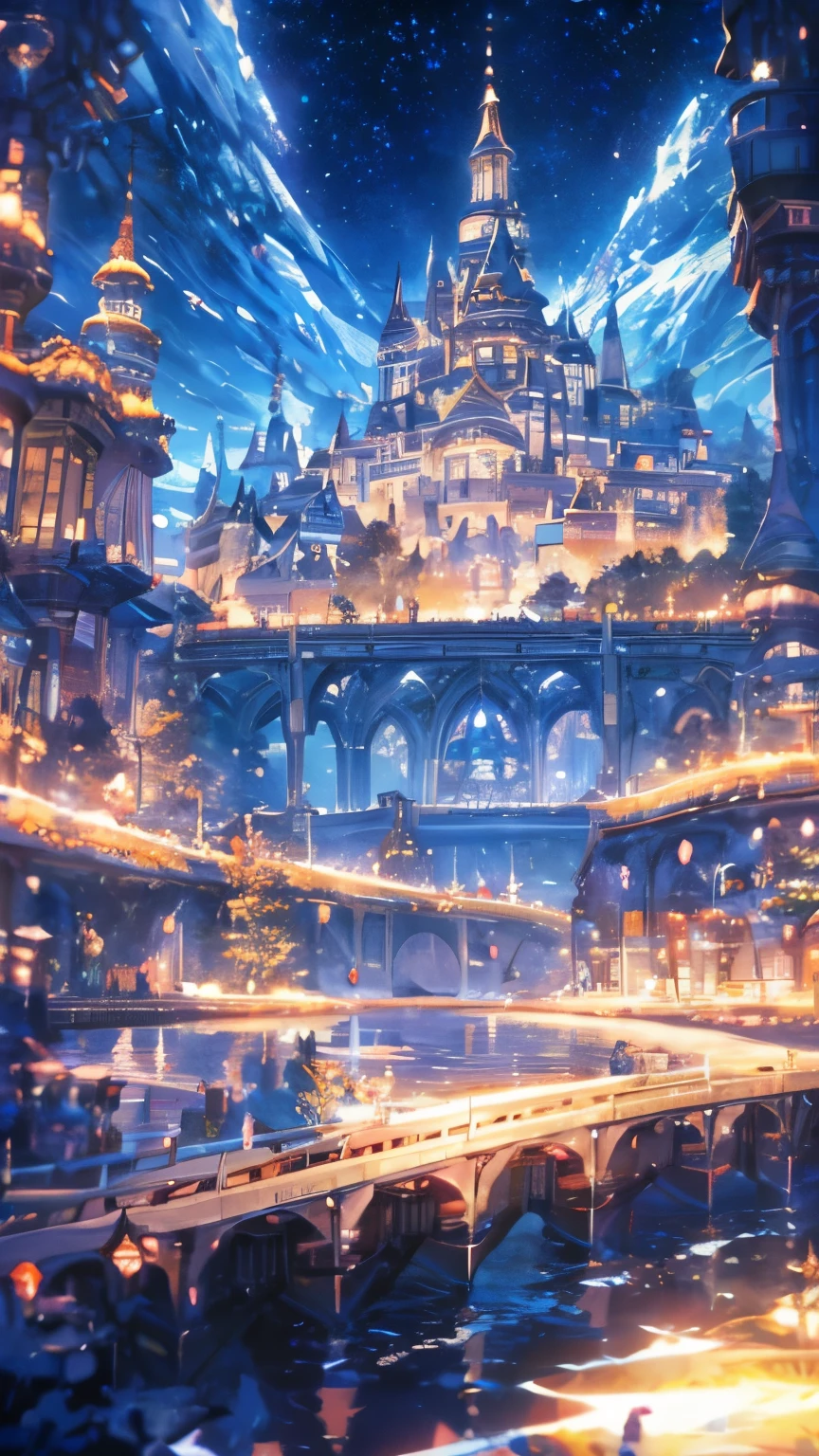 mist, Thomas Kinkade, Aaron Wiesenfeld、Beksinki、Adrian Eversen、Gedimins Plankevicius、Escher, Exquisitely refined texture, Matte painting details, Dark color, wonderful, Intricate details、Mysterious Magic School、Anime Scenery コンセプトアート, Anime-style streetscape, Studio Ghibli Anime Style, Studio ジブリArt Style, Studio Ghibli Program, Anime Scenery, Studio ジブリArt Style, Landscape painting, Beautiful Anime Scenery, A floating city trapped in an ice world、Ultra-fantastical、Night Sky、Beautiful Full Moon、Starlight、ジブリArt Style, Makoto Shinkai style, Makoto Shinkai anime, Makoto Shinkai&#39;Art Style
