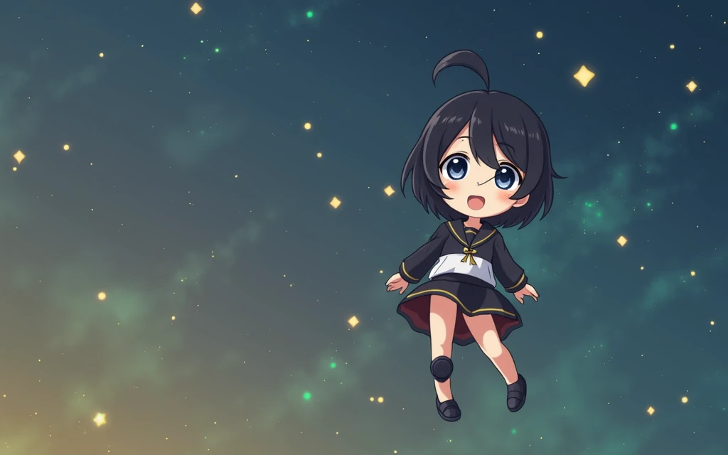 Chibi Rikka Takanashi on space, In the style of Makoto Shinkai。master piece, ultra detail, precision, ultra-realistic,
