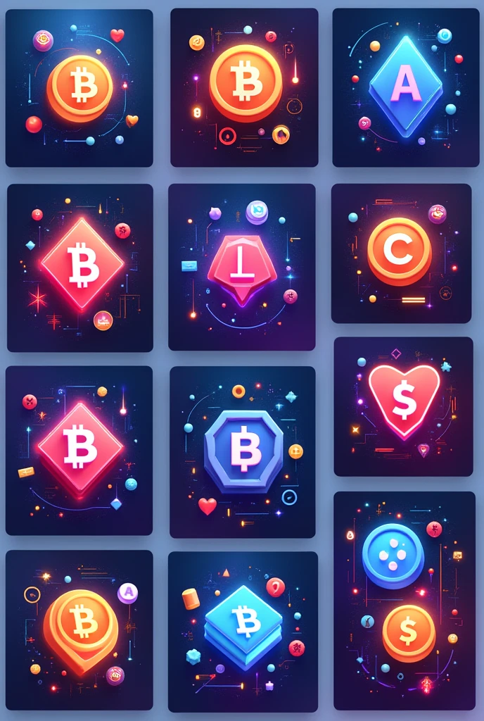 Several different highlight covers for an Instagram page whose field of work is digital currency