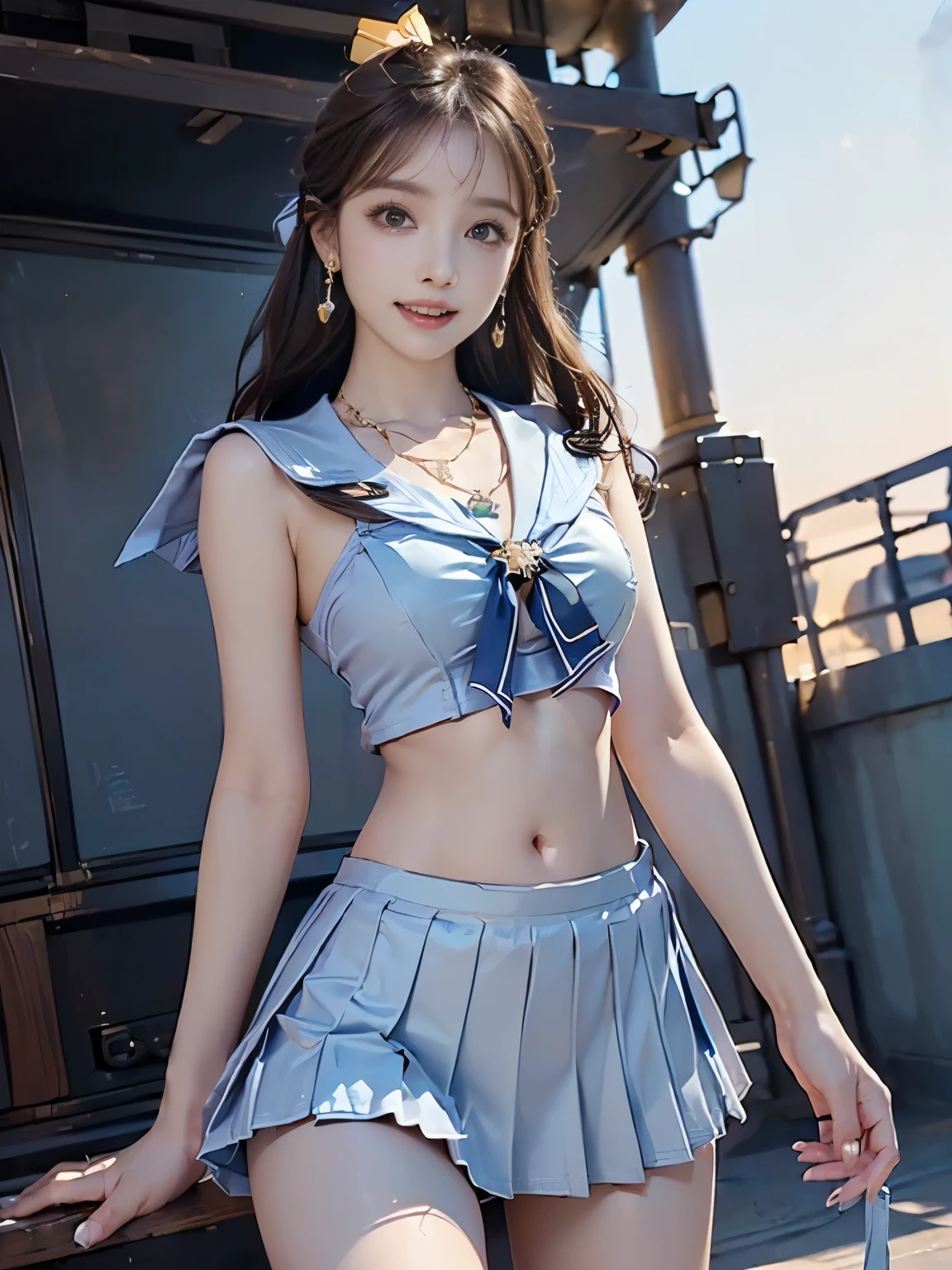 ((((Highest quality))))、(((Ultra-precision CG16K wallpaper)))、(((masterpiece)))、(((Super detailed)))、(((Extreme detail)))、((1Mature 2 woman:1.6))、((Very beautiful Japan face of a person))、((Urizane Face:1.8))、((Straight medium hair:1.6))、(Shiny Hair)、double eyelid、High nose、Small nostrils、Small Mouth、Seductive lips、Beautiful breasts、((B cup size breasts))、Cleavage、(5 thin fingers、Detailed fingers、Delicate nails)、Beautiful feet、((Thin thighs:1.3))、eight-headed body、Perfect proportions、Perfect Anatomy、Perfect composition、Beautiful detailed shading、Beautiful, natural lighting、Beautiful detail glow、Depth of written boundary、(((High chroma)))、(((Real:1.9)))、((vivid:1.5))、((Beautiful Skin))、((Silky skin))、((Mochi skin))、(((Cowboy Shot:1.6)))、(((front view、shoot from front、front low angle:1.6)))、(((Half-open mouth、smile:1.6)))、(((looking at camera:1.6)))、Bright daylight、Natural light、(((background_Outdoor park、null:1.5)))、(Walking Pose:1.6)、(((High school girl sailor suit&Light blue low rise pleated mini skirt:1.6)))、((necklace、Wearing earrings:1.5))、