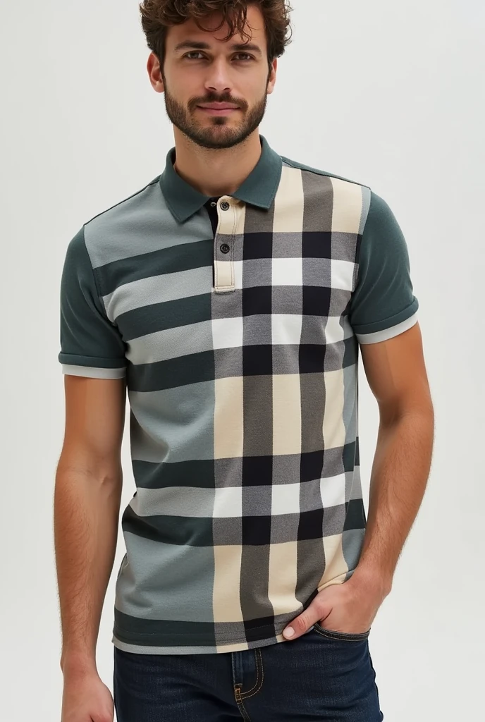 A Polo T shirt with variation of ghingham with slightly larger checks, typically in two tone colour 