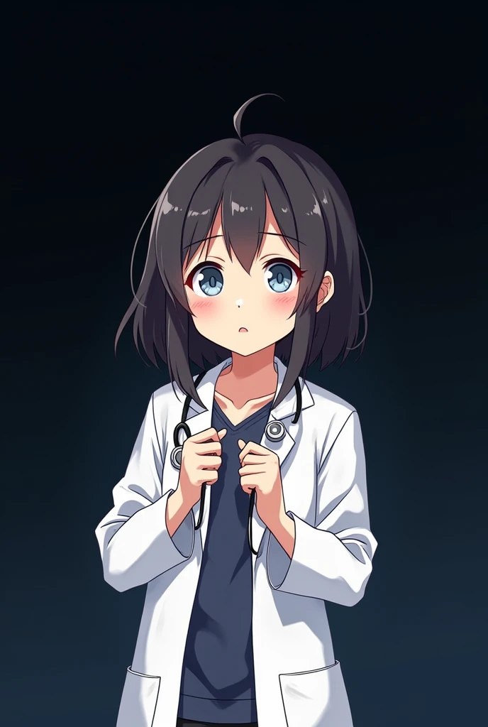 Create an image of a young doctor with a stethoscope , black background and more like anime