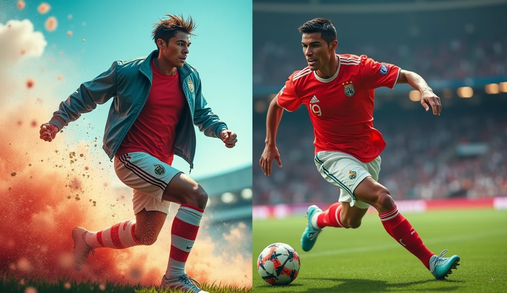 split-screen visuals of MrBeast and Cristiano Ronaldo in action