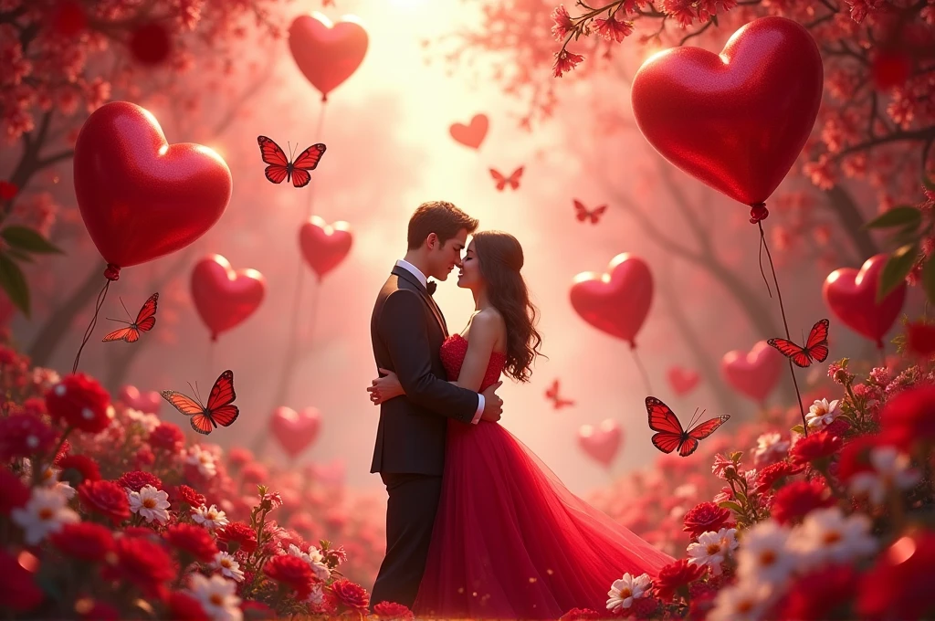 valentine day with red hearts and butterfly