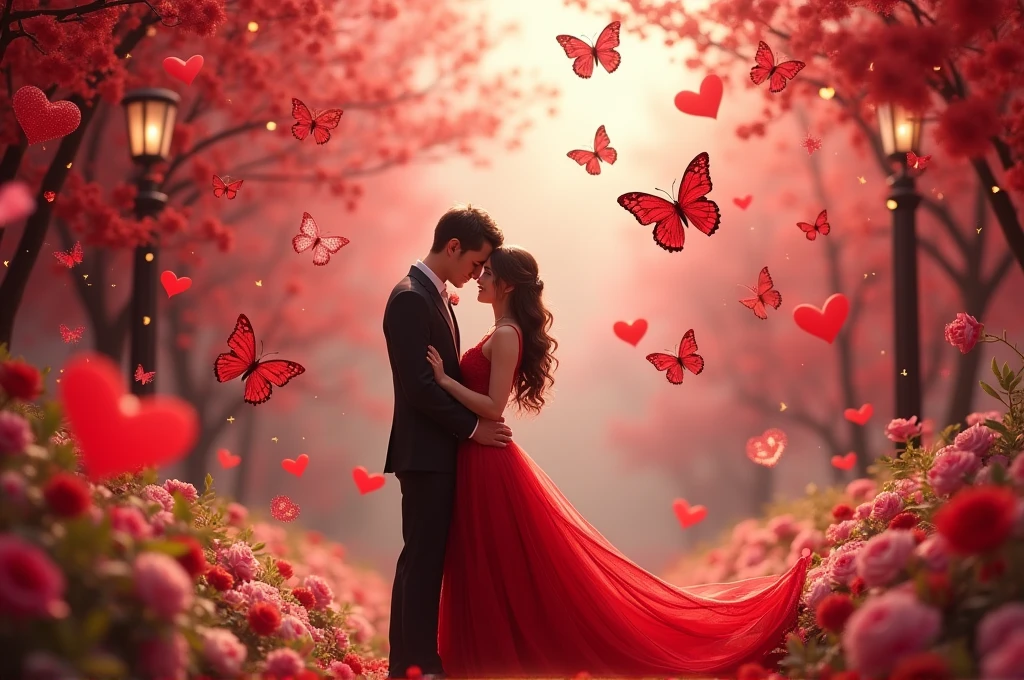 valentine day with red hearts and butterfly