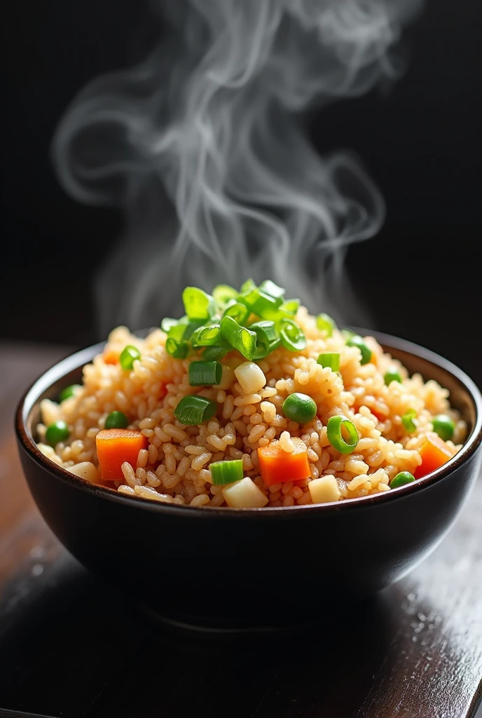 Fried rice in a black bowl


