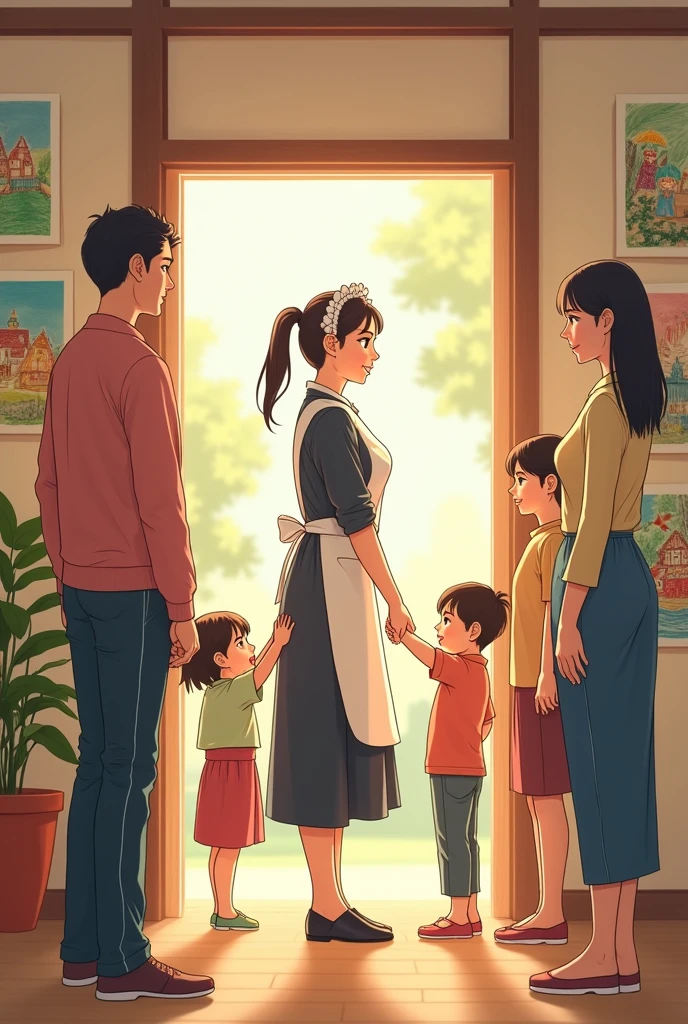 A maid-like nursery teacher for parents「Welcome back」The maids drew lots of pictures and the parents also drew pictures and bowed in the hallway.