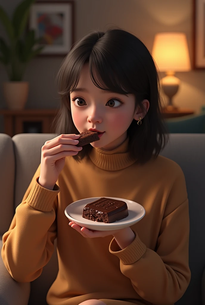 Person eating choco moco brand chocolate 