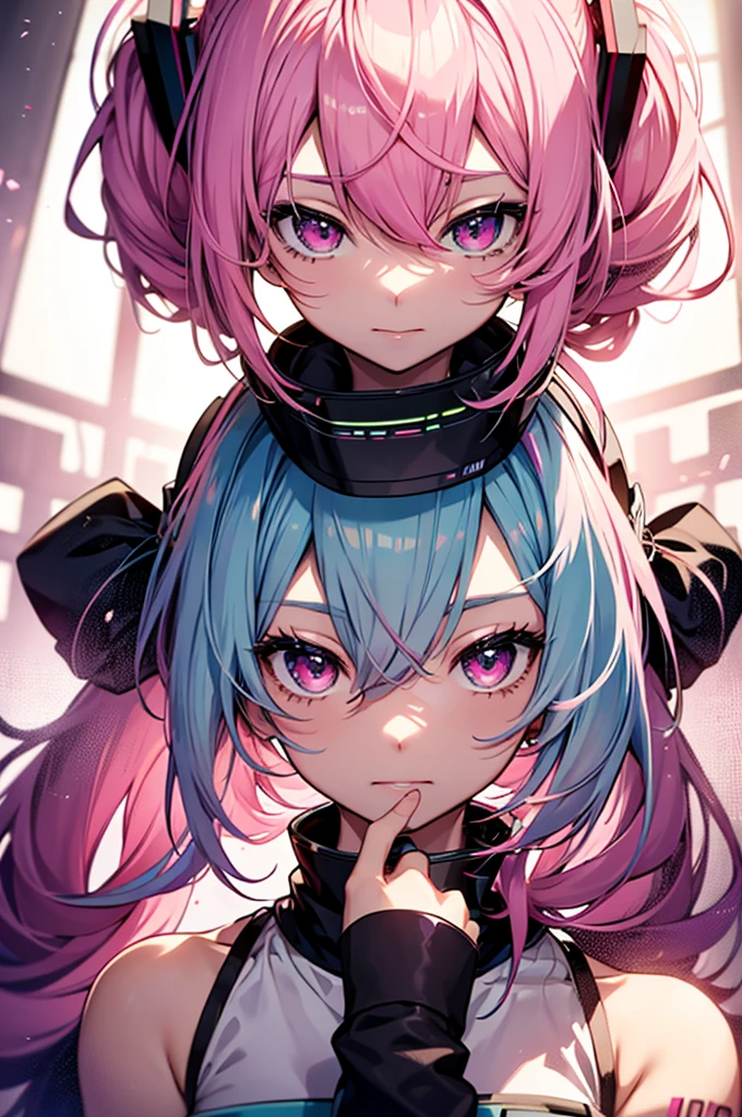 Hatsune Miku, vocaloid, beautiful, Delicate face, Pink Hair, Pink Eyes, Pink Art, rich and colorful, bright, whole body