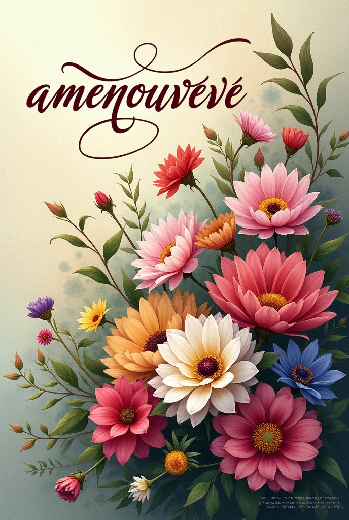 Une image fleurie avec un Amenouveve inscrit dessus
