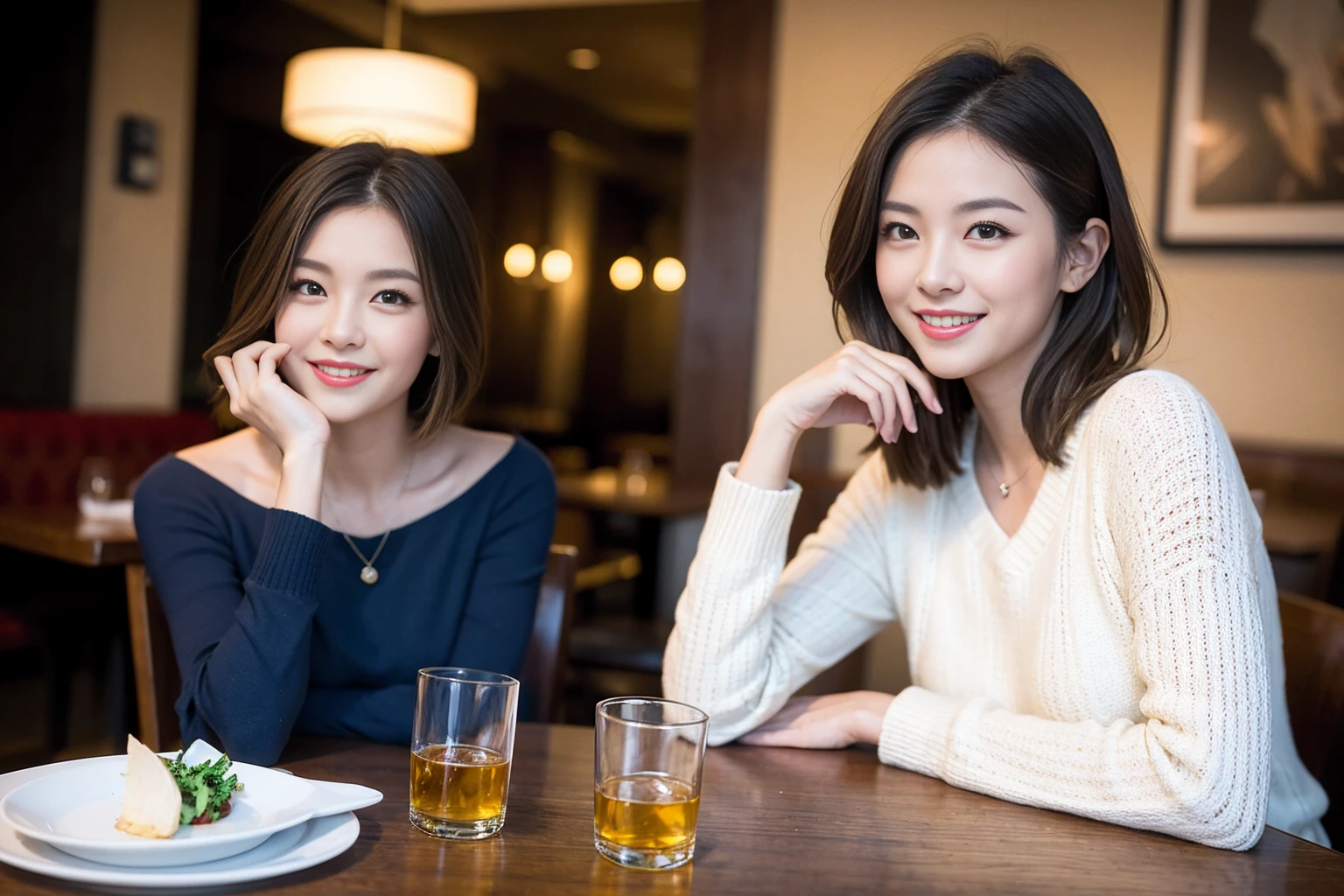 ((Highest quality、8k、masterpiece:1.3))、Whiskey bottles、The Macallan、Joni Black、Old Parr、whiskey、Suntory、Nikka、slimカップル、modelカップル、(Realistic, Intricate details:1.2), full-course dinner、Whiskey bottle and glass on the table、Single Malt、scotch、Rocks glass、Shot Glass、On the rock、Scotland、Amazing view of the sunset sky and clouds、A bright smile、The wonderfulness of smile、 Beautiful Face, blue eyes, The light shines on your face, blush, short hair,Bright Face、 (Age 37), 3,Two beauties、Brown Hair、Shortcuts、Long sleeve shirt、dress、Beautiful woman 1, (slimな顔), (The body is slim), (Brown Hair), (Shortcuts), cheeks turn a little red,Attractive beauty、restaurant, In a prominent place (From the waist up) Nova Frog Style, actress, model, Upper Body, White wine, slim, smile, (smile: 1.15), Beautiful fine grain, Depth f/2,saturation, High Contrast, Strong light and shadow,Moist Body:1.5、3D texture、Delicate eyes、Brown Hair、The hair is very shiny、