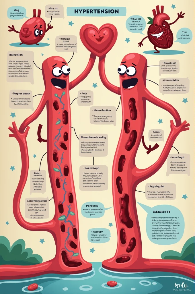 Make me a cartoon about hypertension effects of hypertension benefits