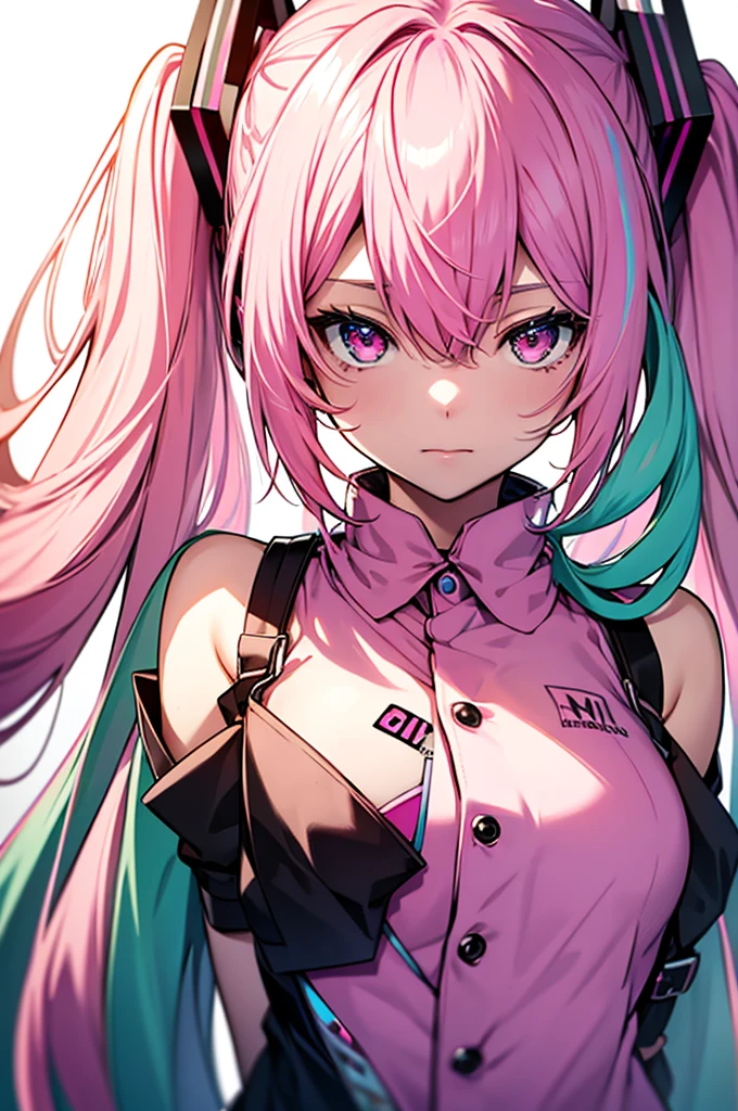 Hatsune Miku, vocaloid, beautiful, Delicate face, Pink Hair, Pink Eyes, Pink Art, rich and colorful, bright, whole body