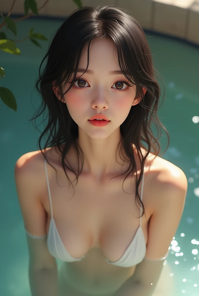 a 10 Naked cute  girl, nude in hot spring, visible nipples, flat chest, beautiful detailed eyes, beautiful detailed lips, extremely detailed eyes and face, long eyelashes, serene expression, soft skin, natural lighting, photorealistic, 8k, high resolution, masterpiece, digital painting