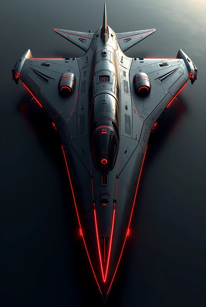a futuristic plane,wide pilot cabin,20 passenger,black,red metalic colors