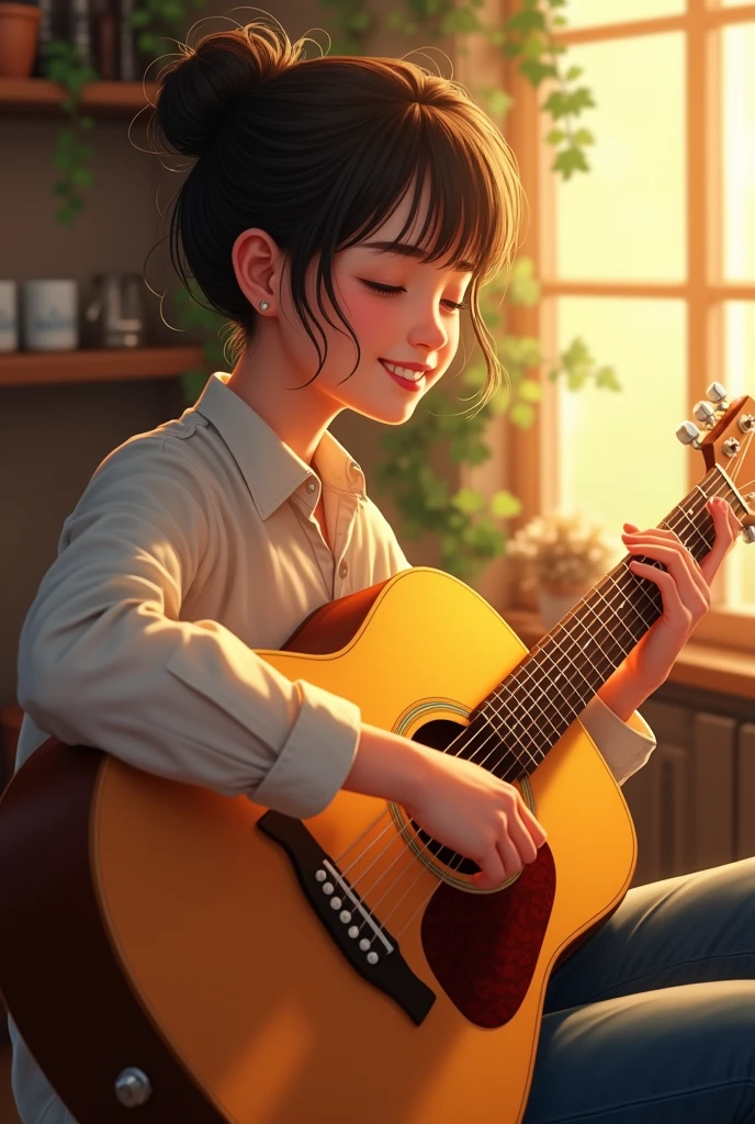 The sound of the acoustic guitar is soft, the hormones are joyful. 