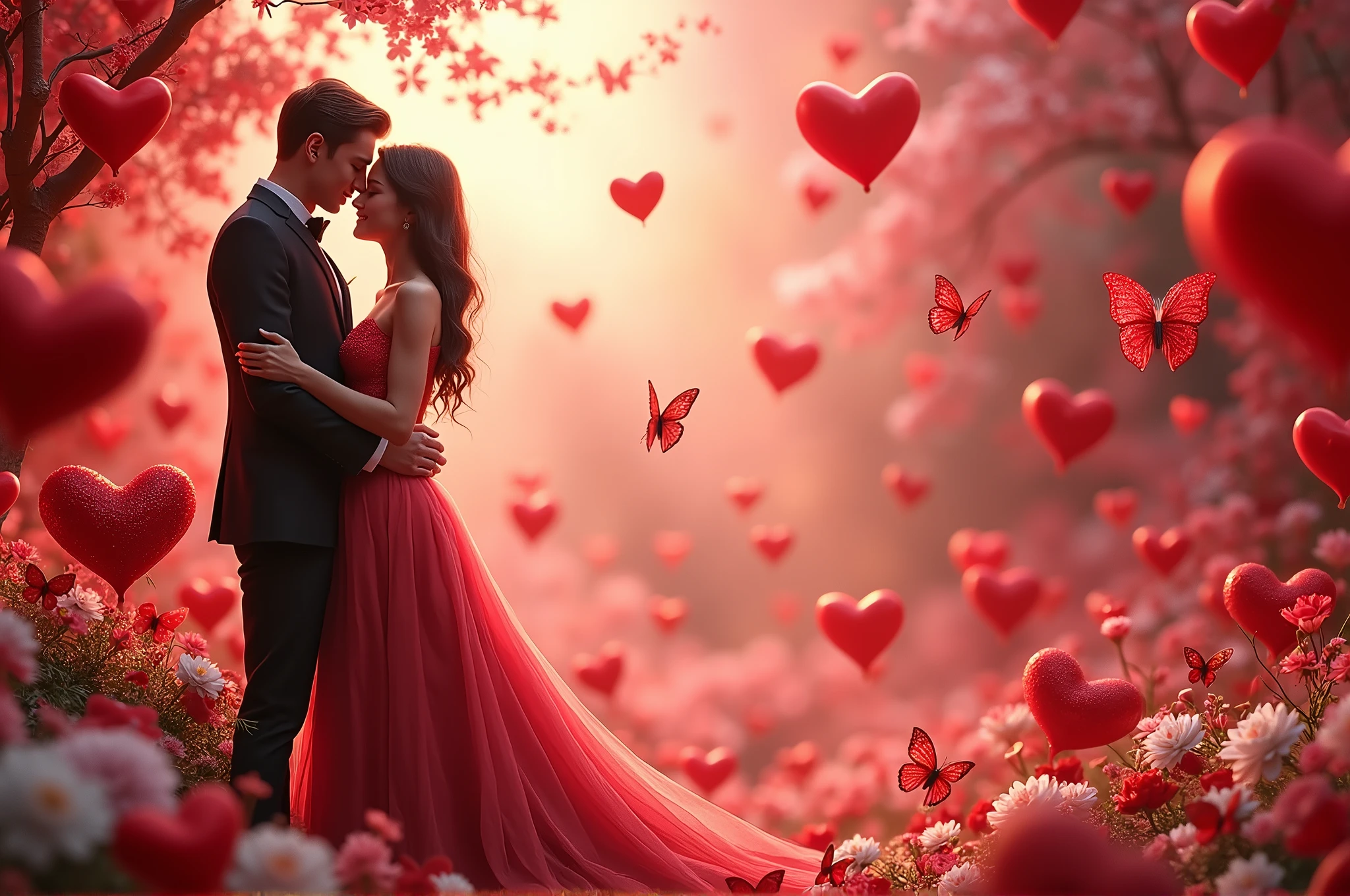 valentine day with red hearts and butterfly