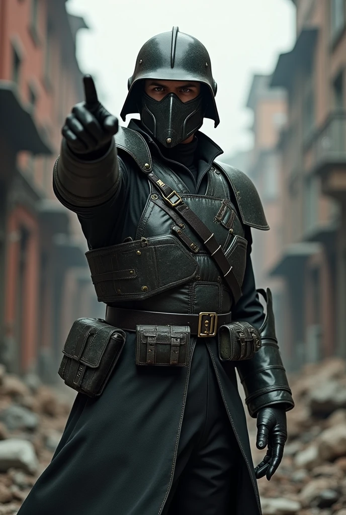 A world war 2 german soldier with Jin Roh Armor Side Faced point finger