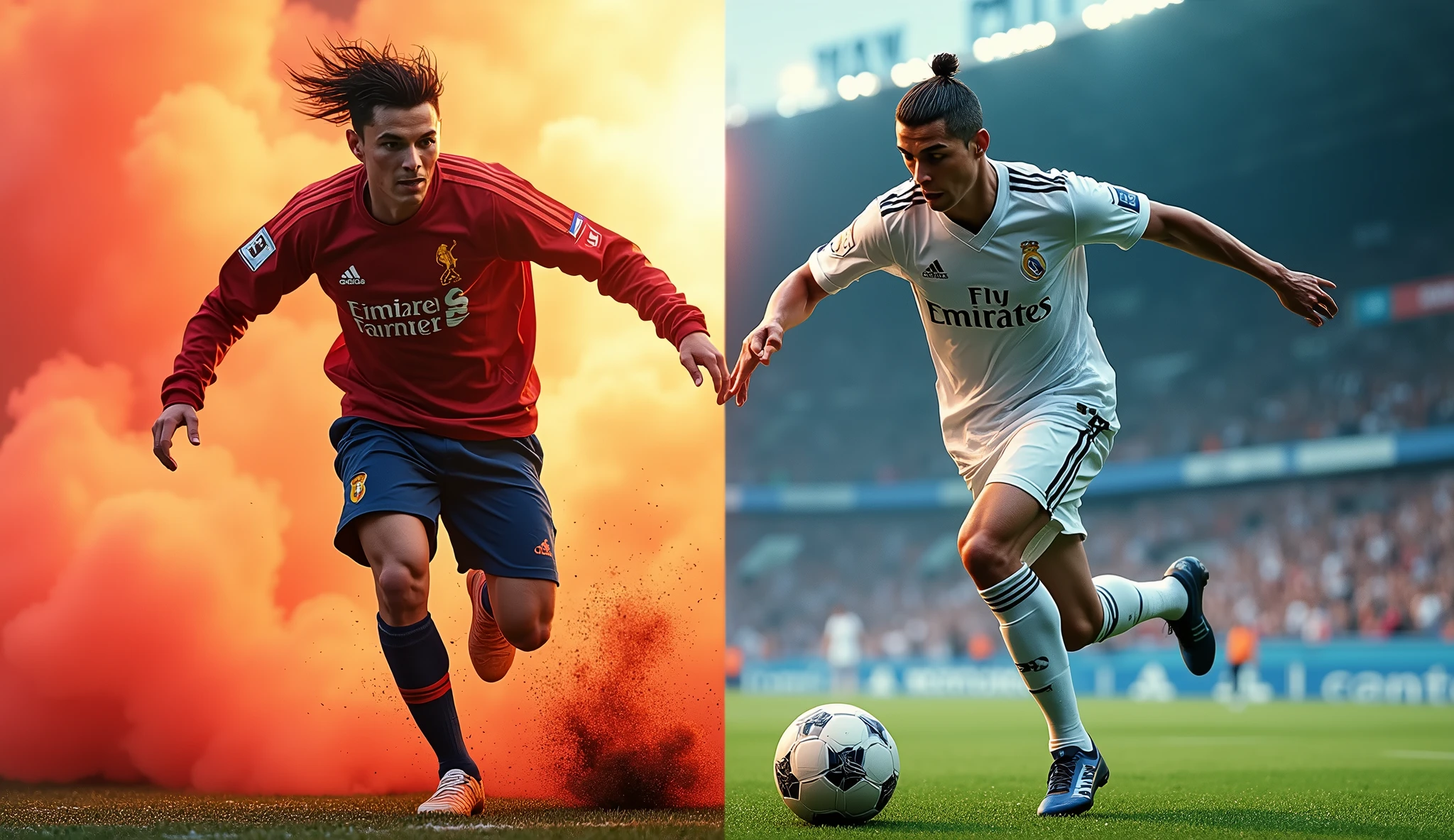 split-screen visuals of MrBeast and Cristiano Ronaldo in action