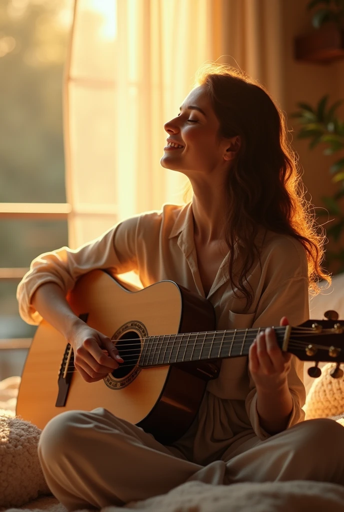 The sound of the acoustic guitar is soft. The joyful hormones, the hormones in the human body, daily life.