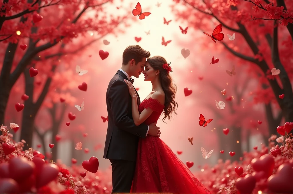 valentine day with red hearts and butterfly