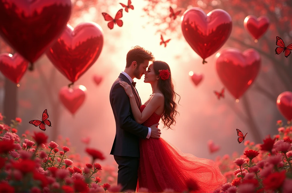 valentine day with red hearts and butterfly