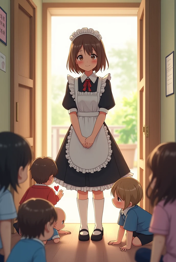 A kindergarten teacher who looks like a maid at a maid cafe to parents「Welcome back」The maids drew lots of pictures and the parents also drew pictures and bowed to the parents in the hallway.