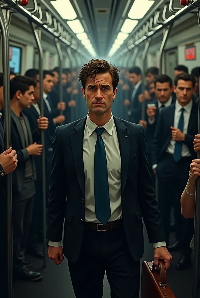 A corporat office employees struggle in train 