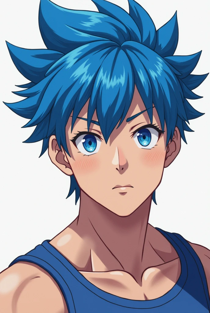 Keita has blue hair, which he wears in a spiky style. His eyes are blue, similar to his hair color but slightly darker. As a former track and field club member he has an athletic body.