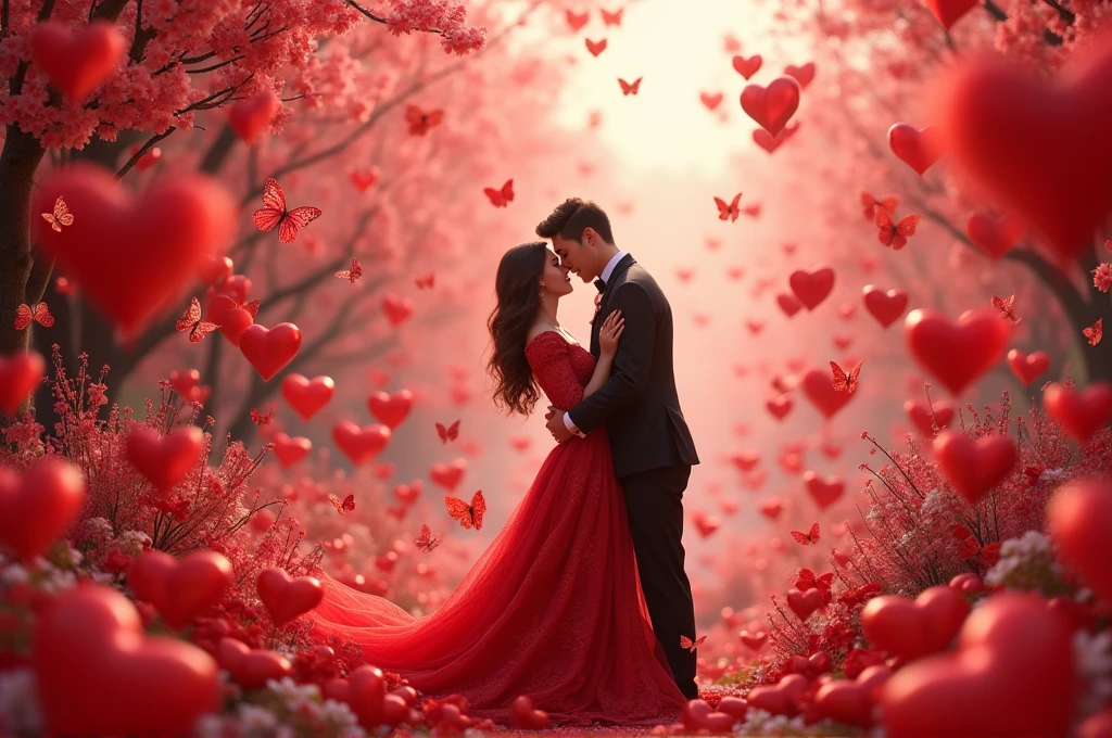 valentine day with red hearts and butterfly