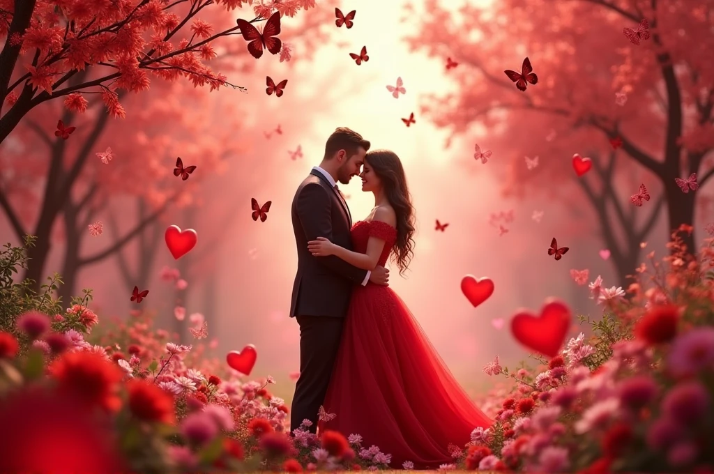 valentine day with red hearts and butterfly