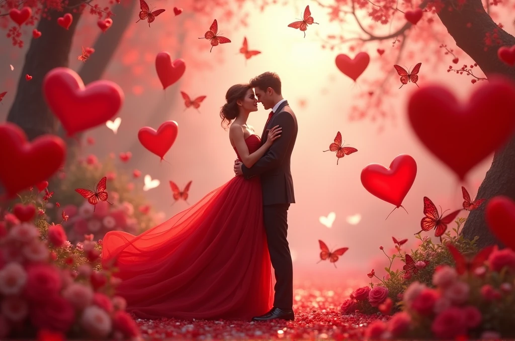 valentine day with red hearts and butterfly