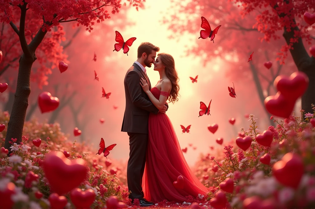 valentine day with red hearts and butterfly